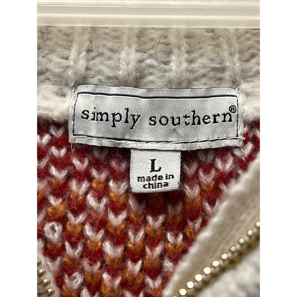 Simply Southern Men’s 1/4 Zip Cozy Knit Aztec Oversized Sweater Size L Beige Red - Picture 3 of 5